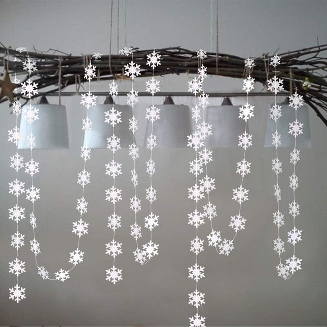 Cheerland Pearl White Snowflake Garland Kit Hanging Christmas Decorations Snowflakes Icy Tree Decor Streamer Bunting Banner for Winter Wonderland Party Birthday Wedding Year Baby Shower Home Decor