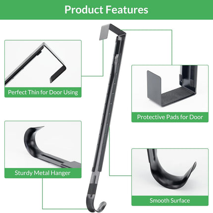 WISYOK Wreath Hangers for Front Door, Extra Long Door Hanger Hook Adjustable from 15 to 25 Inches, Black Metal Hook Over The Door for Christmas Halloween Autumn Decor