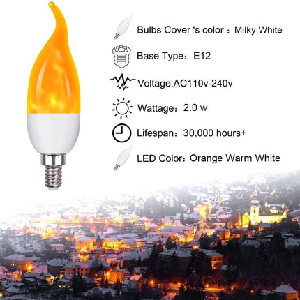E12 Flame Bulbs 6 Packs, 3 Mode LED Candelabra Flame Light Bulb 2.0 Watt Warm White Chandelier Flame Bulbs,1800k Candle Light Bulbs, Flame Tip for Christmas Party Decorations