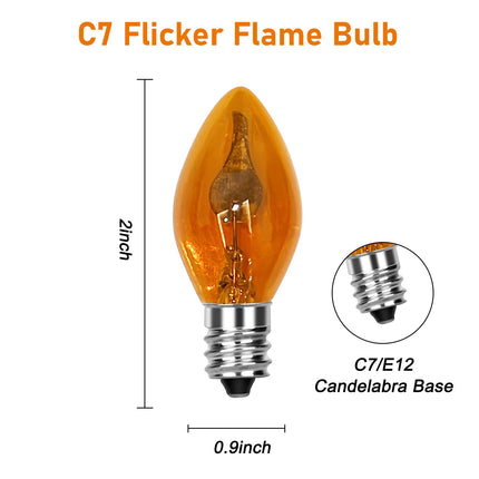 25 Pack Orange Flame Light Bulbs,C7 Mini Orange Lights Halloween Flickering Light Bulbs,1 Watt 120V E12 Base for Outdoor Use,Pendants, Wall Sconces,Christmas Light String
