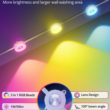 Smart Permanent Outdoor Lights, 100ft with 72 LED RGB String Lights, IP67 Waterproof Eaves Light with 44 Scene Modes for Halloween Christmas Birthday Holiday Party, APP/Voice/Remote Control