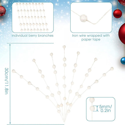 200 Pieces Christmas Berries Artificial Stems Christmas Tree Decorations Fake Christmas Picks for Home Glitter Sticks DIY Wreath Crafts Fireplace Holiday Christmas Decor 13.8 Inches (White)