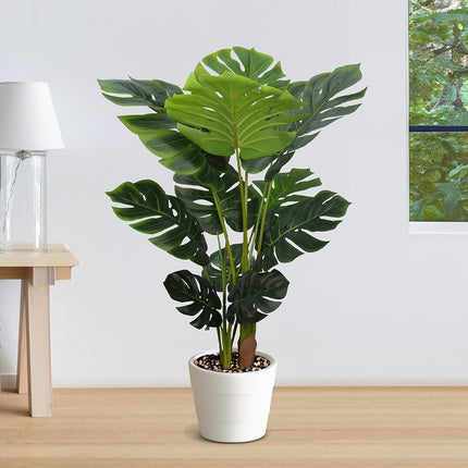 Artificial Monstera Plant 4 Ft Fake Plants with Plastic Pot for Office and Home Decor, Tall Faux Plant for Indoors and Outdoors, Artificial Tree Housewarming