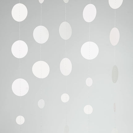 Cheerland White Circle Dots Garland for Winter Snowflake Wonderland Frozen Theme Birthday Decorations Streamer Banner Backdrop for Wedding Bridal Baby Shower Snowy Hanging Party Decorations Supplies