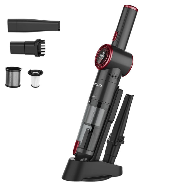 Nicebay Cordless Handheld Vacuum Cleaner, 15Kpa Strong Suction Portable Hand Vacuum Cleaner, Led Display Car Vacuum Cleaner, Fast Charging Dock, Rechargeable Handheld Vacuum Black & Red