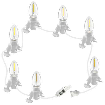 Abeja White Accessory Cord with 7 LED C7 String Light Bulbs, 14FT Plug in Christmas Village Lights Connectable C7 Bulb Clip Lights for Craft Village Halloween Christmas House Decoration