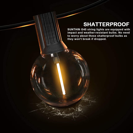 SUNTHIN Globe Outdoor String Lights, 27FT Patio Lights with 14 G40 Shatterproof LED Bulbs(1 Spare), Waterproof Hanging Lights String for Outside Backyard, Porch, Deck, Party, Garden