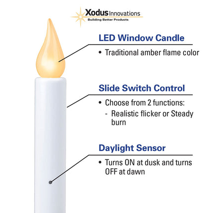FPC1221P Battery Operated LED Dusk to Dawn Window Candle Polycarbonate, with Realistic Amber Flame, Pewter