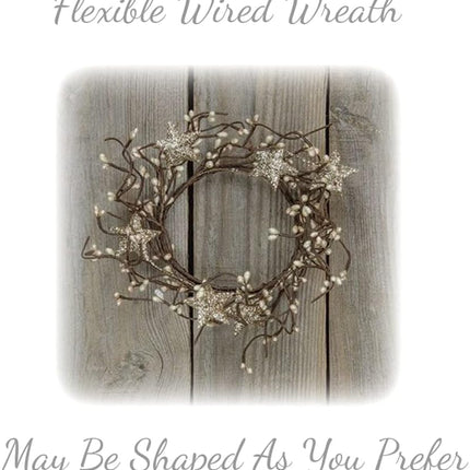 Silver Mini Wreath, Star Candle Ring, Accent for Statues, Lanterns, Nativity, Candleholders, Doors, Windows, Centerpieces, Wall, Cabinets, Farmhouse Decor Country, Primitive Glitter Wreaths