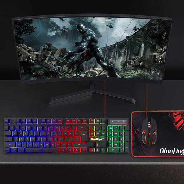 RGB Gaming Keyboard and Backlit Mouse Combo, USB Wired, LED Gaming set for Laptop PC Computer Game and Work