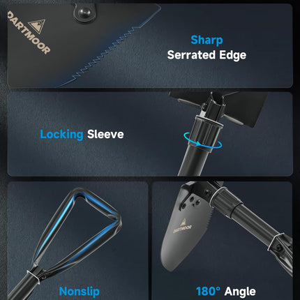 DARTMOOR Mini Folding Shovel High Carbon Steel, Portable Lightweight Outdoor Tactical Survival Foldable Mini Shovel, Entrenching Tool, Camping, Hiking, Digging, Backpacking, Car Emergency