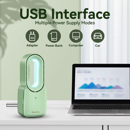 Let'Me Desk Fan, 11.8 Inch Portable Bladeless Fan Small Personal Cooling Fan With 5 Colors Touch Control Led Light, Quiet Usb