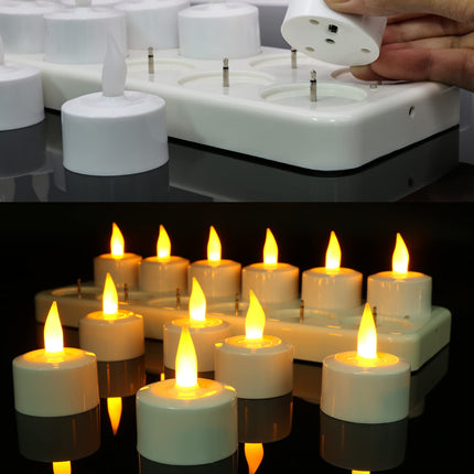 SoulBay 12pcs Rechargeable LED Tea Lights, Battery Operated Flameless Flickering Small Candles with Charging Base for Room Restaurant Lantern Wedding Christmas Decorations (Remote NOT Included)