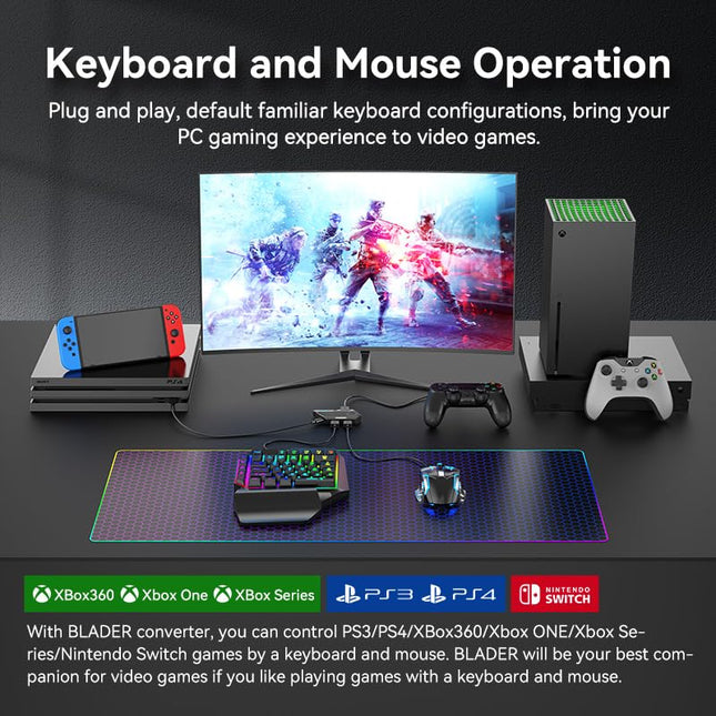 Keyword and Mouse Adapter for Nintendo Switch/Xbox One/PS4/PS3, AIMVICE Keyboard Adapter & Xbox Keyboard Adapter, Perfect for Games Consoles for FPS, TPS and RTS [2023 Upgrade Version]