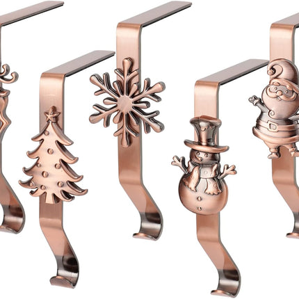 Set of 5 Christmas Stocking Holder for Mantel Christmas Stocking Hangers for Mantel Stocking Hooks for Fireplace Stocking Metal Clip for Christmas Decoration