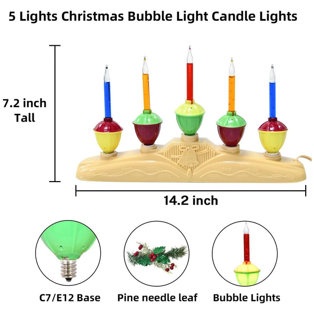 5 Lights Christmas Bubble Lights Centerpiece, Vintage Bubble Candle Lamps with 6 Multicolor Bubble Bulbs(1 Spare), Plug in Electric Christmas Candle Lights for Home Holiday Christmas Table Decoration