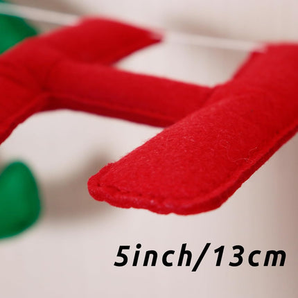 Pre-Strung Merry Christmas Banner, Christmas Felt Fabric Banner(with Lights), Red and Green Felt Ball Garland Reusable Christmas Decorations Indoor Outdoor, Fun Xmas Party Supplies