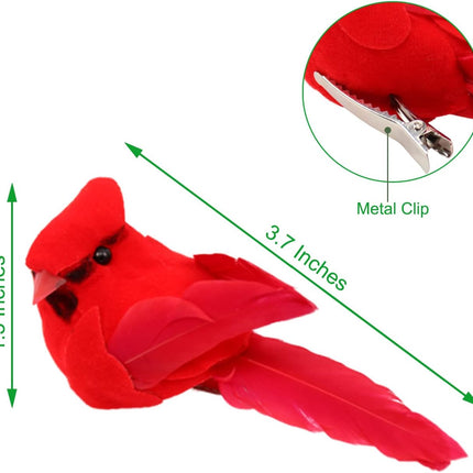 12 PCS Cardinals Christmas Ornaments, Clip On Artificial Red Birds Cardinals for Christmas Tree Ornaments Wreath Centerpiece Crafts Bird Decorations - 3.7" Long