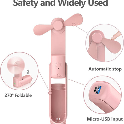Handheld Mini Fan, Portable Foldable Fan With Usb Rechargeable, Small Pocket Fan, Battery Operated 1214 Hours For Women Men Commu