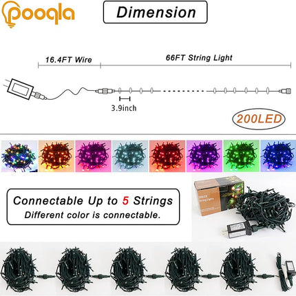 Pooqla Pink String Lights, 200 LED 66 ft Indoor and Outdoor Decorative LED Lights, 8 Modes Valentines Day Pink Fairy Lights for Home Yard Patio Wedding Party Christmas Valentines Day Decoration