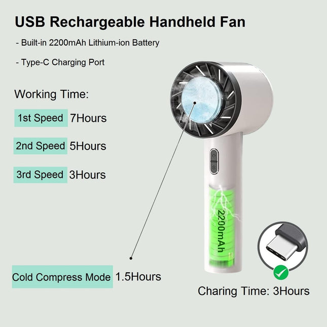 Handheld Cooling Fan Mini Personal Fan Usb Rechargeable Portable Fan Battery Operated 3 Speeds, Cold Compress Cooling Fan Small