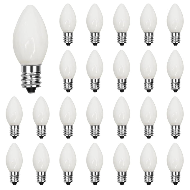 Abeja 25 Pack C7 White Replacement Light Bulbs for Christmas Light Strings, 5W Ceramic Vintage Light Bulbs for C7 Outdoor String Lights, Night Lights, E12 Candelabra Base