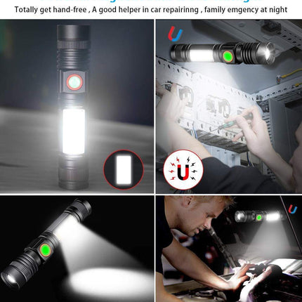 Hoxida Flashlight USB Rechargeable Magnetic LED Flashlight Super Bright LED Tactical Flashlight with Cob Sidelight Waterproof Zoomable Best Small LED Flashlight for Camping Emergency Flashlights