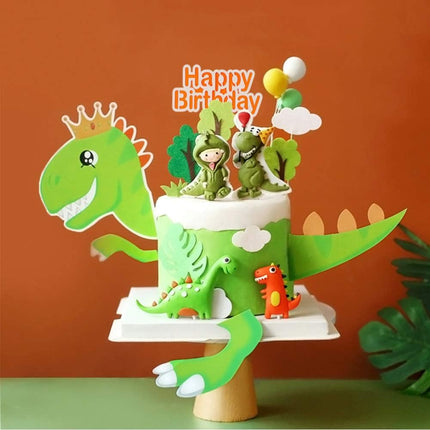 Dinosaur Cake Toppers Kit- Set of 20 - Dinosaur Body Cake Decor, Dinosaurs, Trees, Clouds, Leaf, Grass, Balloon and Happy Birthday Cake Topper
