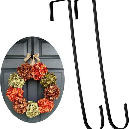 Molain 2 Pack 12 Inch Wreath Hanger Hooks, Black Over Door Hanger for Front Door Metal Wreath Holder, Wreath Door Hanger Clothes Towel Hanger Hooks Halloween Christmas Easter Wreath Hanger(Black)