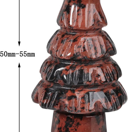 1.97" Handheld Mini Christmas Tree Table Ornament Home Office Desk Decor for Christmas Reiki, Healing Crystal Feng Shui Good Luck Stone, Mahogany Obsidian