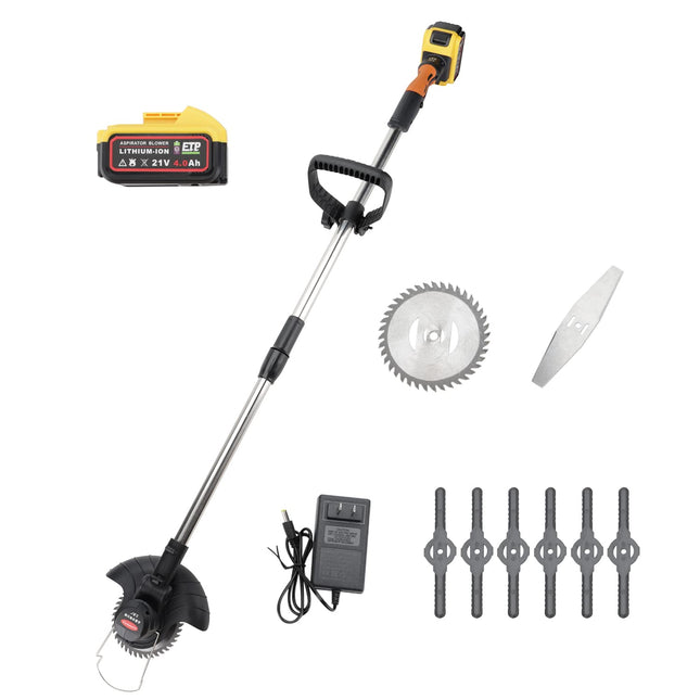 ESWEEY 21V Electric Brush Cutter, Cordless String Trimmer, Brush Mower Cordless with Charger Blade and Battery, No String Weed Wacker, Adjustable Length String Trimmer