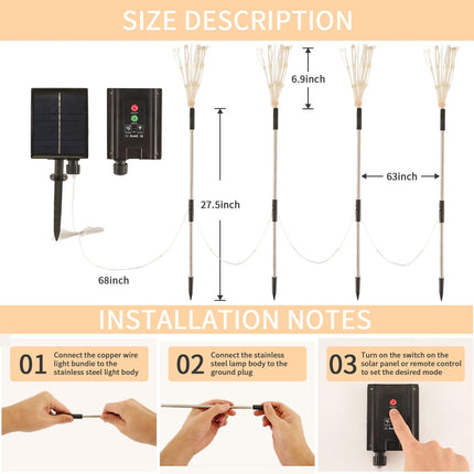5 Pack Outdoor Solar Garden Lights, Solar Firework Lights 600 LED Waterproof Lamps Decorative, Fireworks Lamp 8 Modes Landscape Lights with Remote for Pathway Backyard Walkway Patio Christmas Party