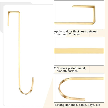 15 Inch Wreath Hanger Hooks Over Door Metal Hooks Practical Clothes Towel Hanger Hooks for Christmas Front Door Decorations (Champagne,6 Pieces)