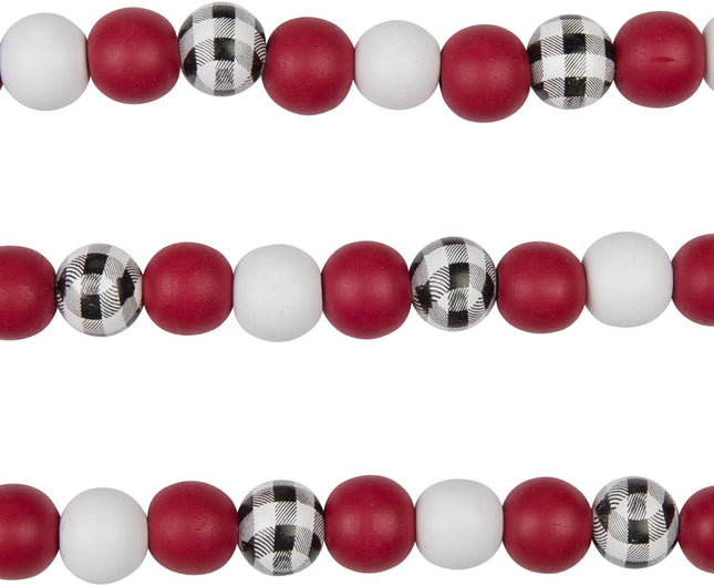 One Holiday Way 9-Foot Rustic Red, White and Black/White Plaid Wood Bead Garland Christmas Tree Decoration - Decorative Vintage Wooden Beads for Everyday Chic Winter Farmhouse Xmas Party Home Decor