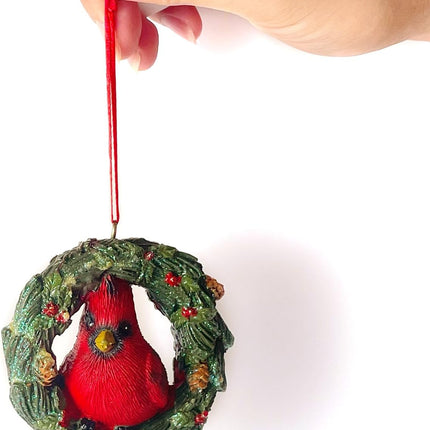Christmas Decorations Cardinal Wreath Christmas Tree Decorations Hanging Red and Green Christmas Ornaments Resin Holiday Year Home Decor Ornaments