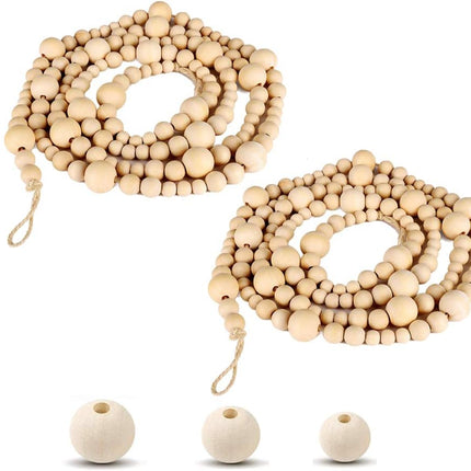 2PCS Wooden Beads Garland 14.4 Feet, Wood , Boho Christmas Tree Hanging Decorations Rustic Farmhouse Home Decor for Wall Table Thanksgiving for Mom