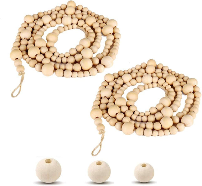 2PCS Wooden Beads Garland 14.4 Feet, Wood , Boho Christmas Tree Hanging Decorations Rustic Farmhouse Home Decor for Wall Table Thanksgiving for Mom