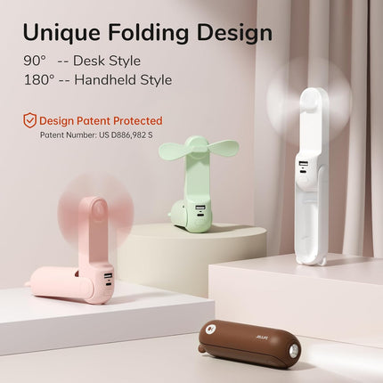 Jisulife 3 In 1 Handheld Fan, Mini Hand Fan, Portable Small Pocket Fan, Usb Rechargeable Fan 1421 Working Hours] With Power Bank