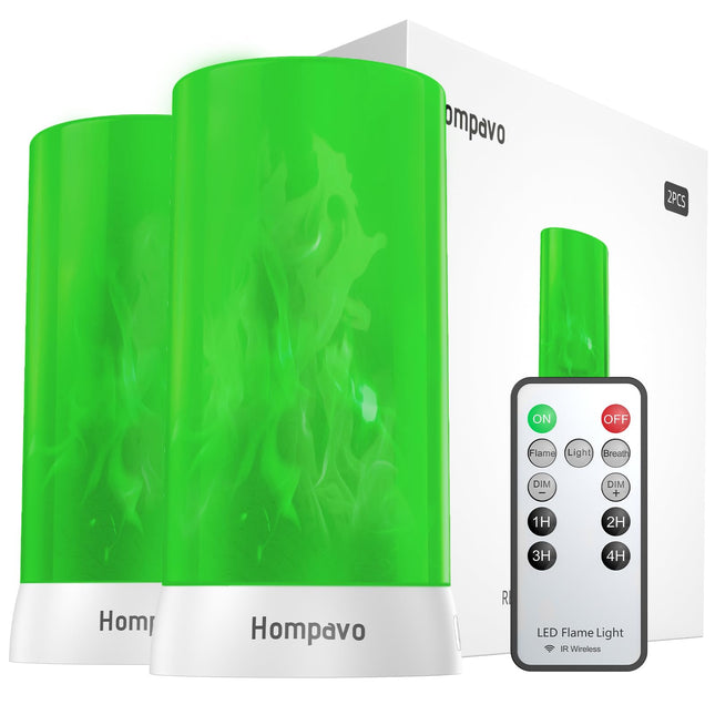 LED Flame Lights with Remote & Timer, 4-Mode Rechargeable Battery Operated Flameless Candles, Waterproof Pillar Flickering Lanterns for Room Patio Wedding Halloween Home Decor, Green