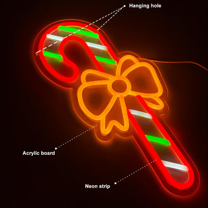 Christmas Neon Sign Candy Cane Light Up Christmas Decor 16.5x8.5“Acrylic USB Powered Dimmable Xmax Neon Light Sign for Bedroom Fireplace Window Christmas s for Kids,Hanging Chain Hooks Included