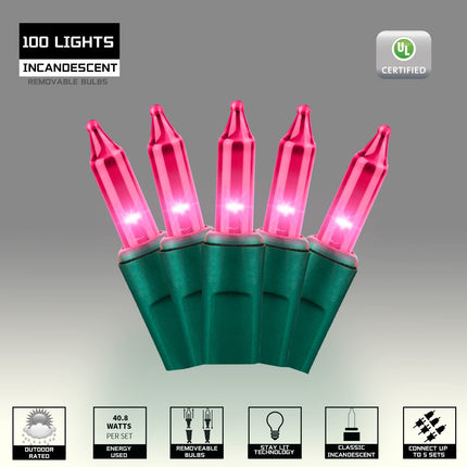 100LIGHTS PINK Extra-Bright With End Connectors Christmas Decorative Lights 5.98m UL Mini String Light Set Waterproof for Home Garden Holiday Christmas Tree Party Patio Decor Wedding