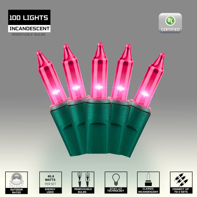 100LIGHTS PINK Extra-Bright With End Connectors Christmas Decorative Lights 5.98m UL Mini String Light Set Waterproof for Home Garden Holiday Christmas Tree Party Patio Decor Wedding