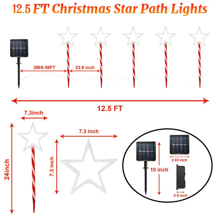 Christmas Decorations Warm White Star Lights Solar Garden Lights, Outdoor Waterproof Landscape Path Lights with Red Stake, 8 Pack 120 LED Solar Outside Christmas Lights for Yard Pathway Lawn Decor