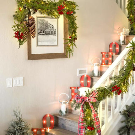 RECUTMS 6.5FT Christmas Garland with Lights Artificial Red Berry Garland and Pinecones Christmas Decorations Indoor Xmas Lighted Garland Fireplace Decor
