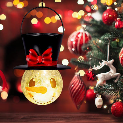 Starsoul Snowman Solar Lanterns, Christmas Outdoor Hanging Lantern Waterproof Decorative Snowman Lamps Decor for Garden, Patio, Yard, Porch, Xmas Holiday Party Decor (Red Bow )