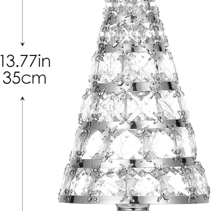 Lewondr Christmas Tree Lamp, 14 Inch Battery Powered Crystal Treetop Lighted Christmas Tree Decorative Light LED Lamp, Handmade Glass Tabletop Christmas Tree Ornament for Home Party , Silver