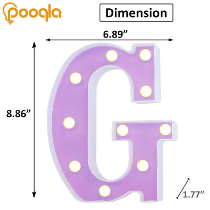 Pooqla LED Marquee Letter Lights, Light Up Alphabet Marquee Letters Sign for Night Light Birthday Wedding Party Christmas Lamp Home Bar Decoration, Purple Letter G