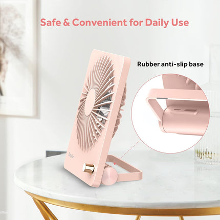 Easyacc Portable Desk Fan Desktop Fan, 3350 Battery Operated Fan 6Inch Foldable Travel Fan UltraQuiet StepLess Speed Control