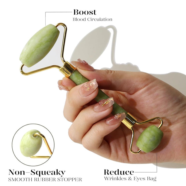 BAIMEI IcyMe Jade Face Roller & Gua Sha, Facial Beauty Skin Care Tools, Self Care Gift for Men Women, Massager for Face, Eyes, Neck, Relieve Fine Lines and Wrinkles - Green