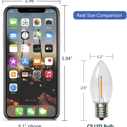 25 Pack C9 LED Replacement Light Bulb, C9 LED Bulbs for Christmas Outdoor String Lights, E17 Intermediate Base, Commercial Grade Holiday Bulbs 2200K